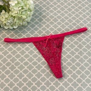 Vintage Victoria’s Secret Sexy Little Things Pink Glitter Lace Thong L